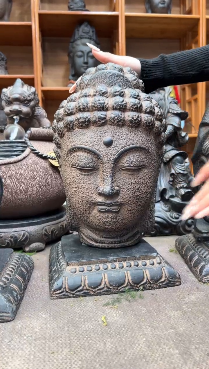 陶土大佛首+莲花底座