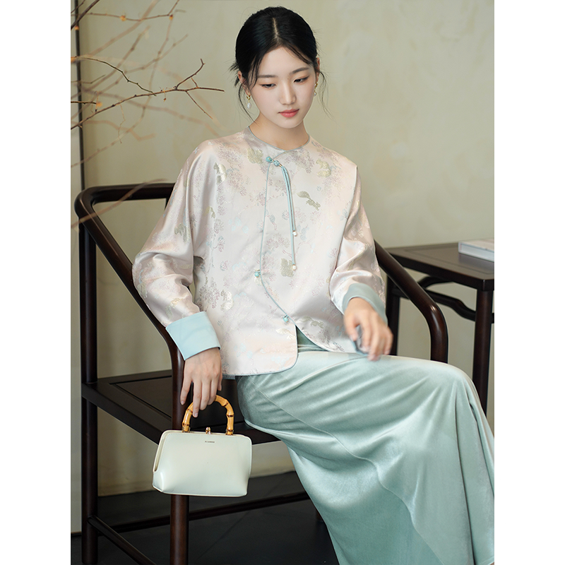 初蝉衣事新中式上衣女国风提花外套软糯丝绒半裙408051-N