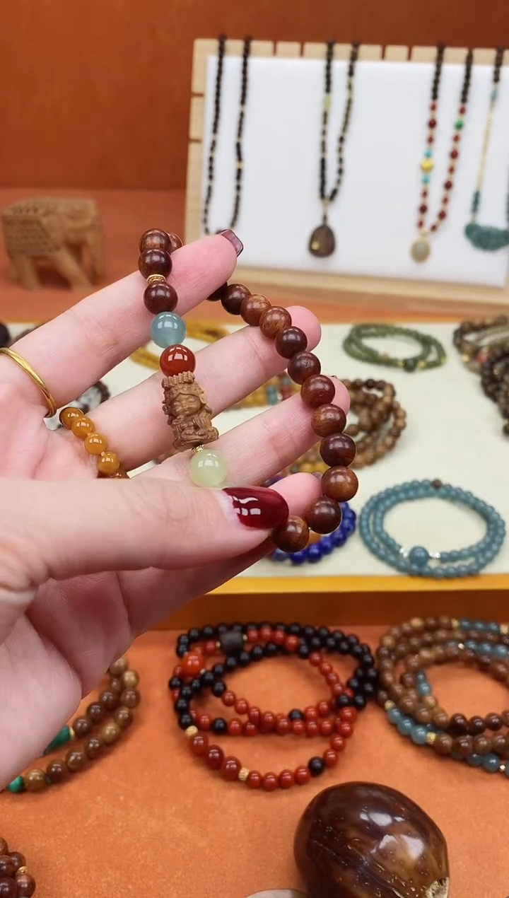 手串黄花梨/降香黄檀未镶嵌单圈黄花梨南红蓝水妈祖手串