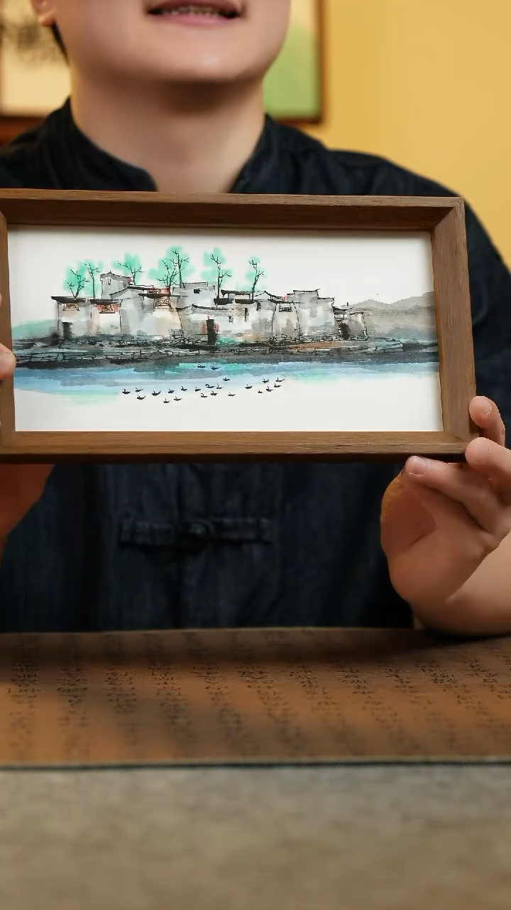 国画15*27.5纯手绘国风国画摆台