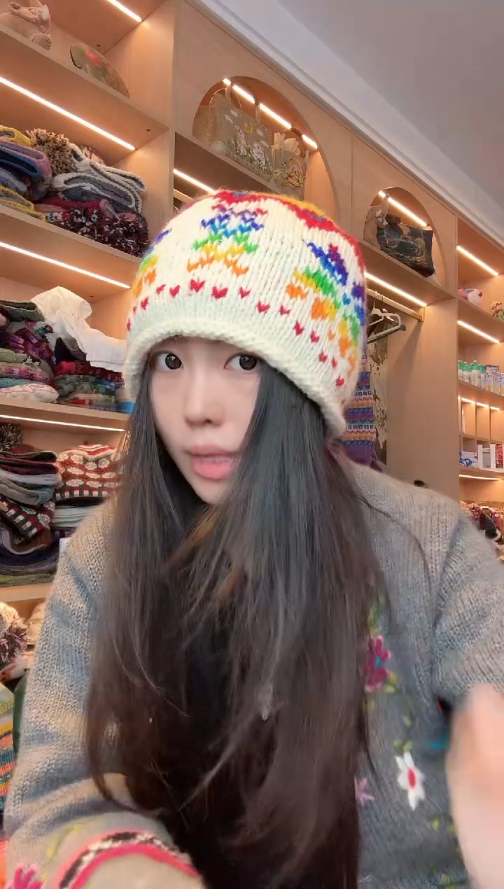 羊毛白色雪花帽  58头围