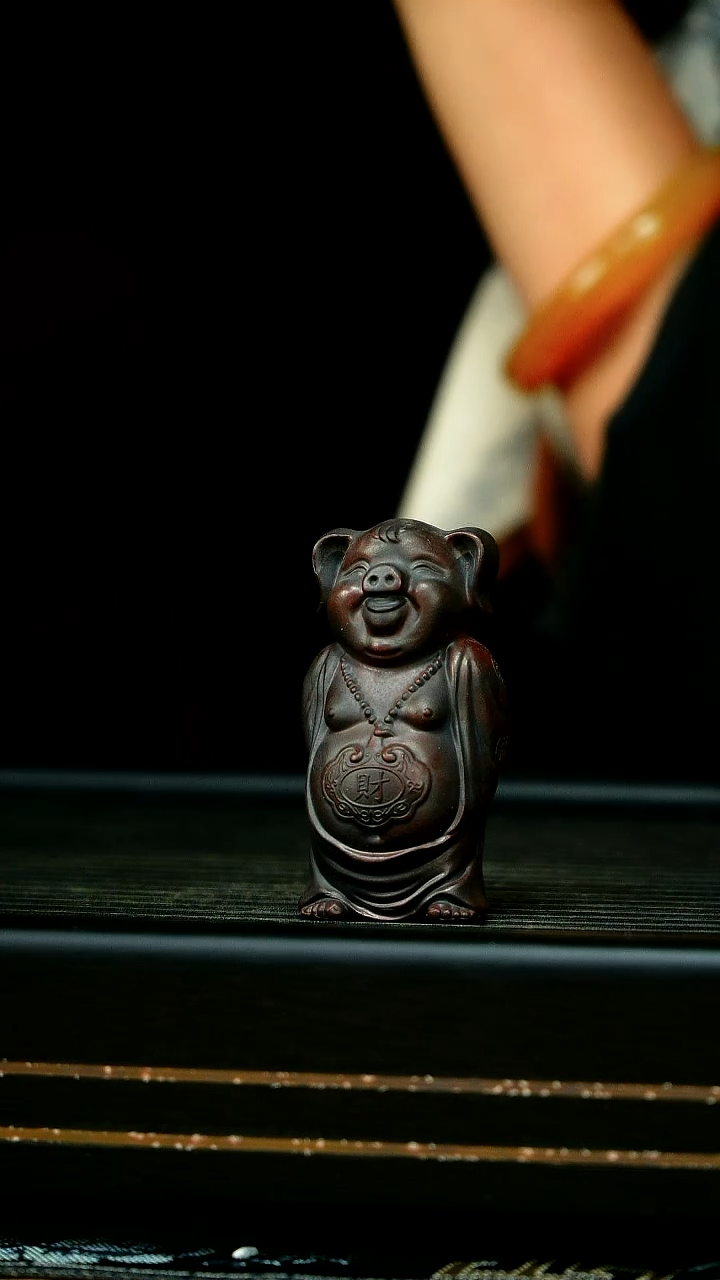 茶壶紫砂福猪  古铜泥