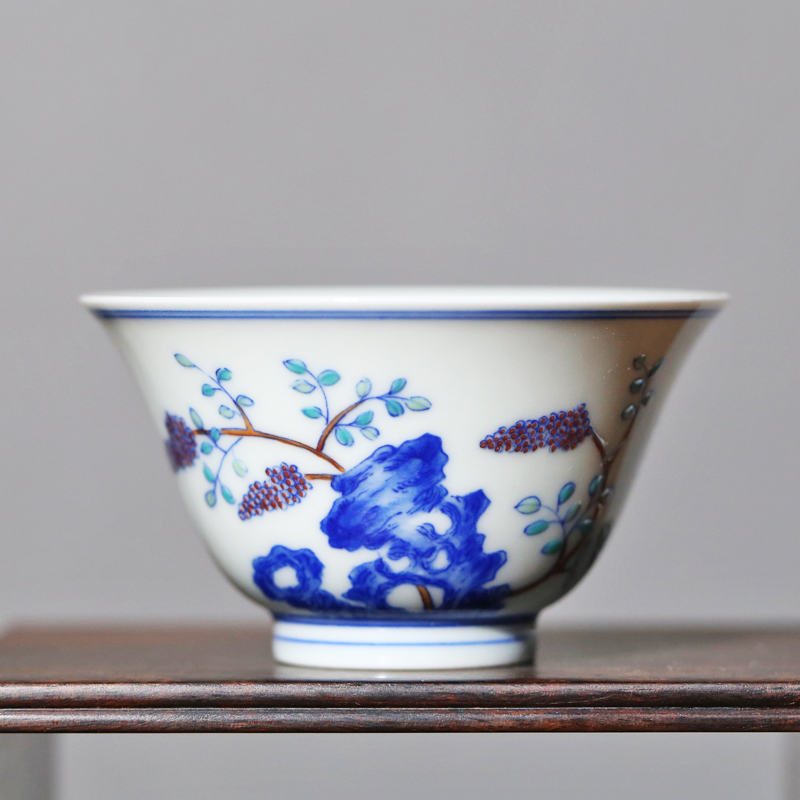 【见山烧】见山烧斗彩兰花杯纯手工主人杯