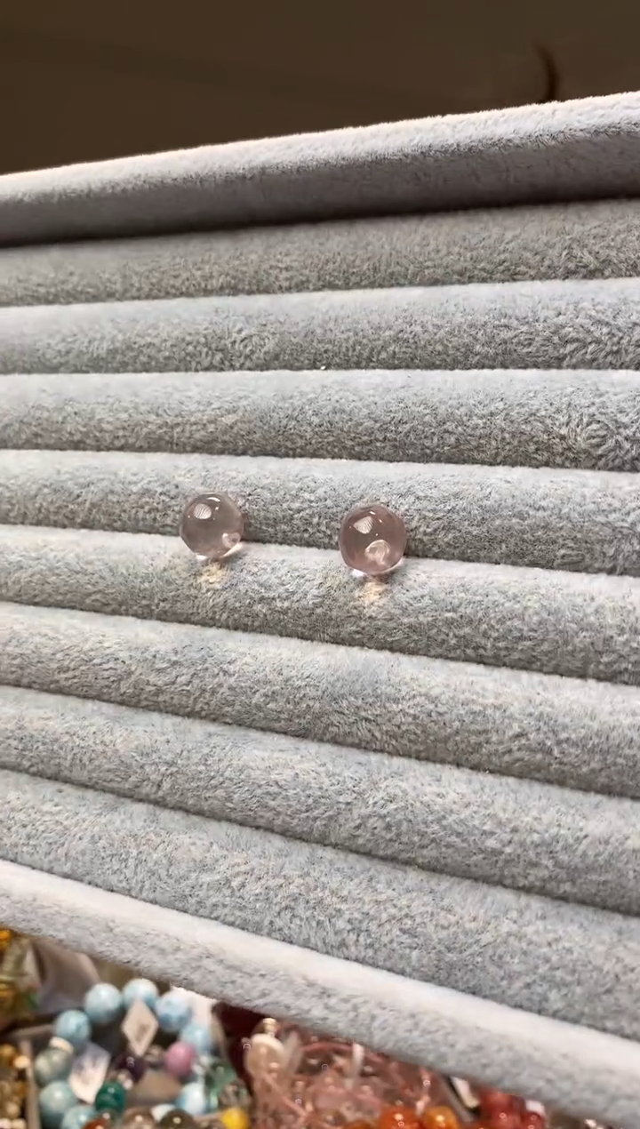 水晶耳饰未镶嵌粉水波波珠耳钉