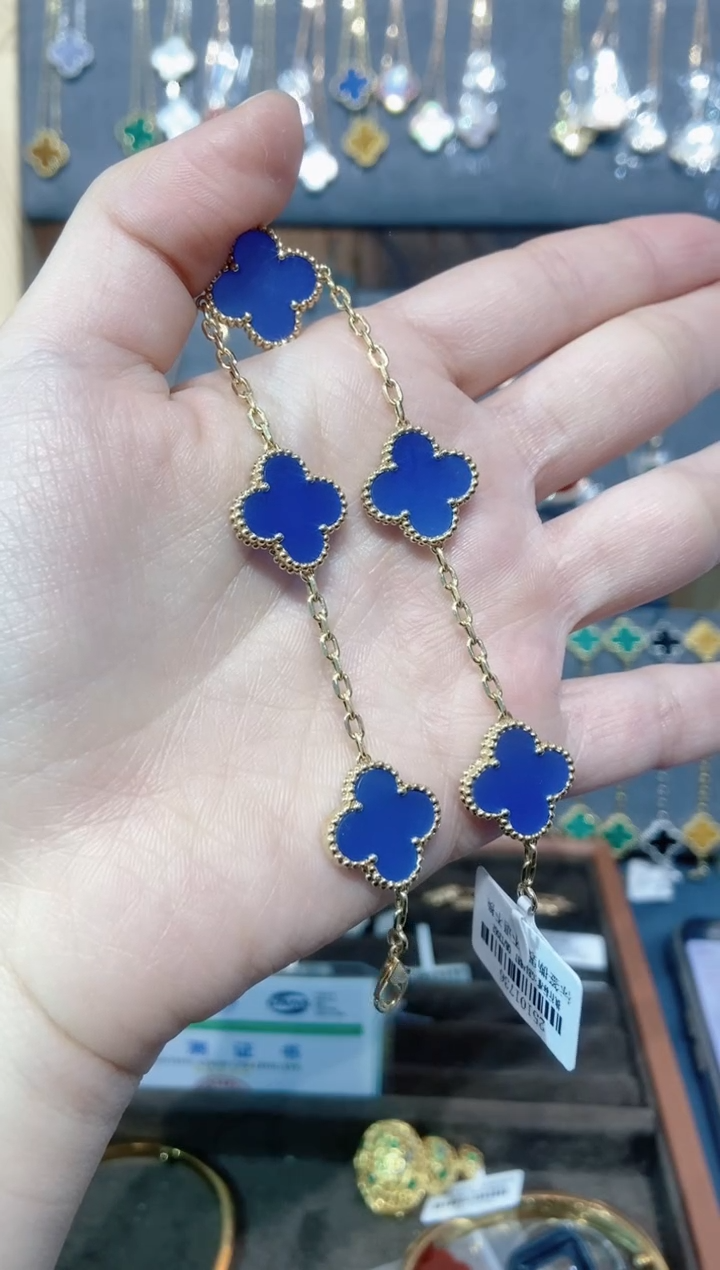 18K金镶嵌手链玛瑙/玉髓玛瑙K黄蓝五花
