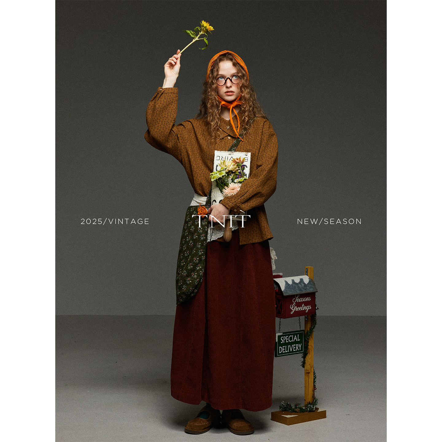 TNIT复古碎花棉麻宽松百搭长袖衬衫女秋冬小众设计感显瘦休闲衬衣