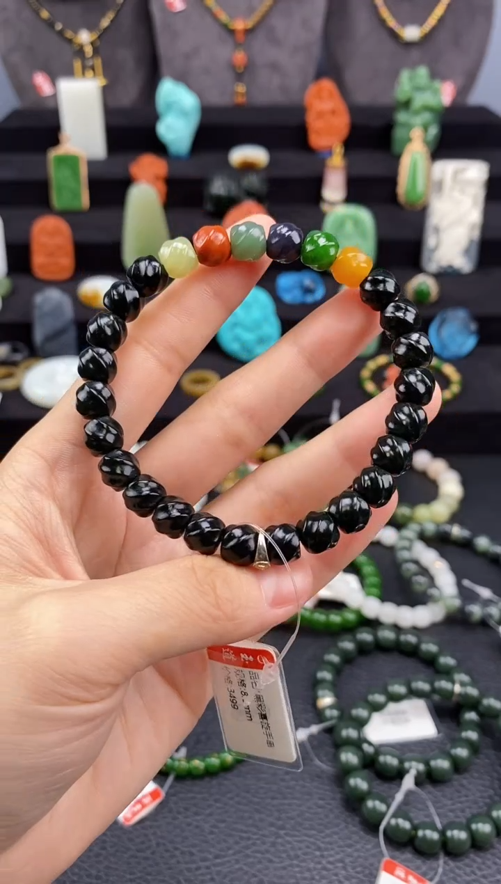 【闪购商品】和田玉-未镶嵌8.5mm黑青喜旋手串