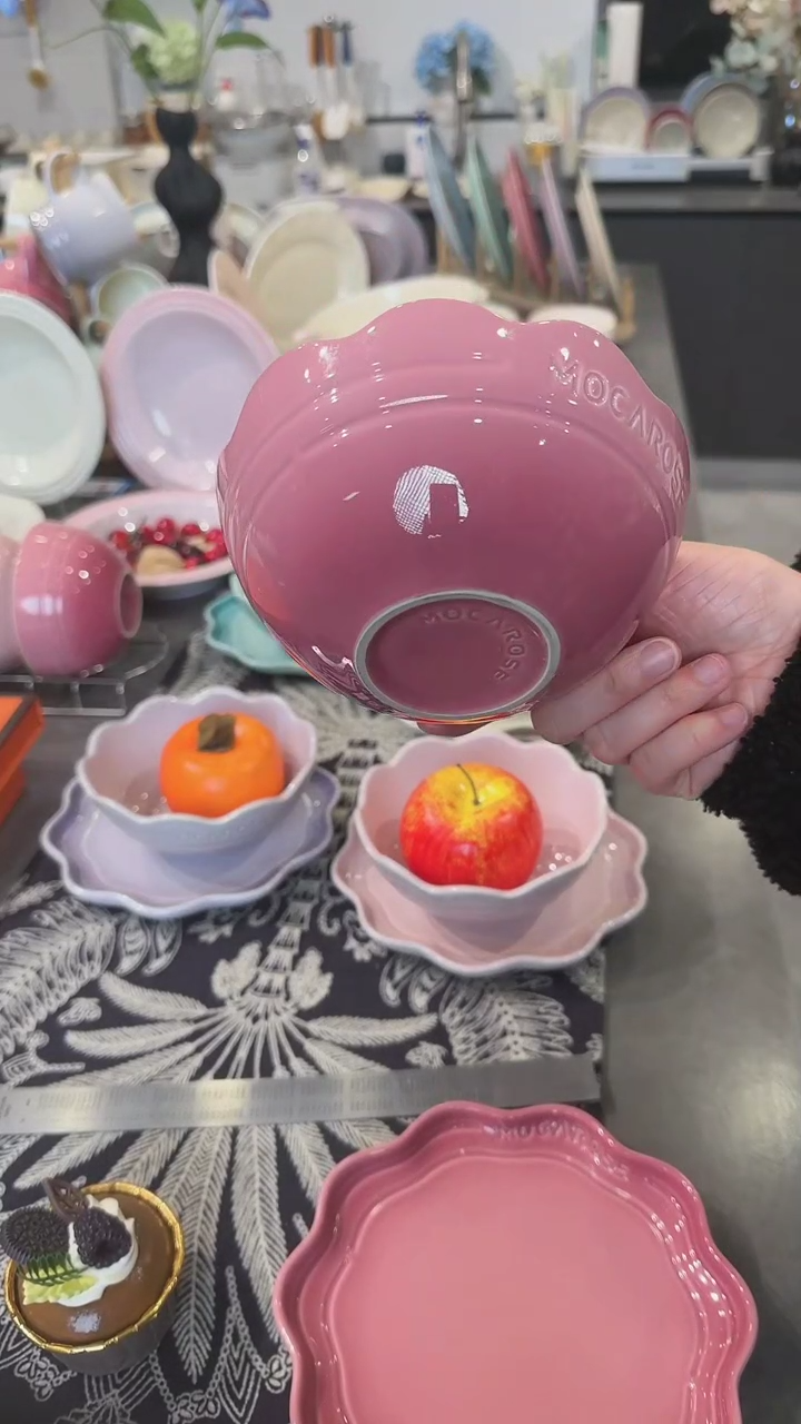 【闪购商品】瓷炻彩花边碗14CM-玫瑰粉