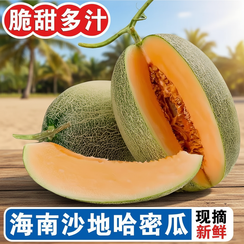 正宗海南海沙地25号哈密瓜新鲜采摘应季脆甜多汁水果