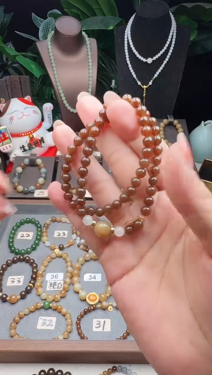 未镶嵌手链和田玉（糖玉）精品6m新疆且末糖玉双圈手串