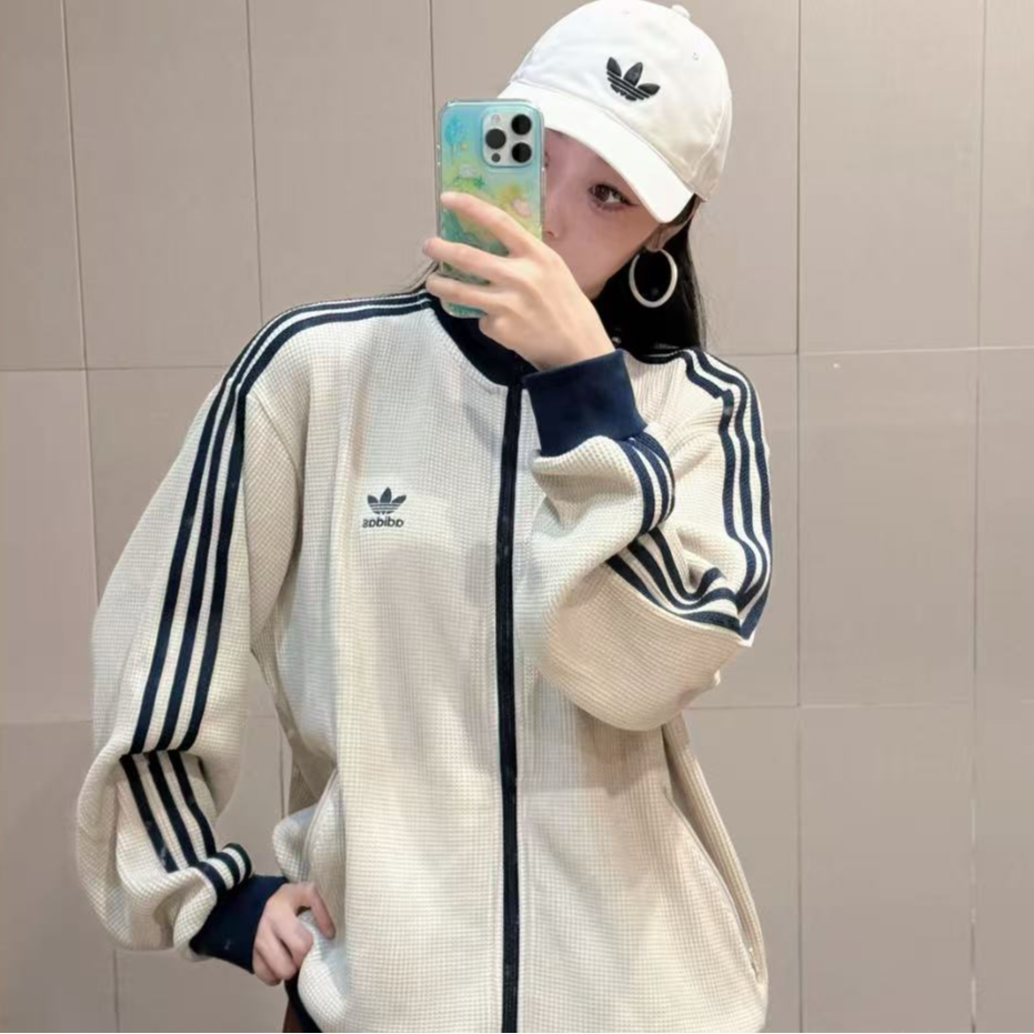 adidas/阿迪达斯三叶草男款华夫格立领运动宽松夹克外套-KC2618