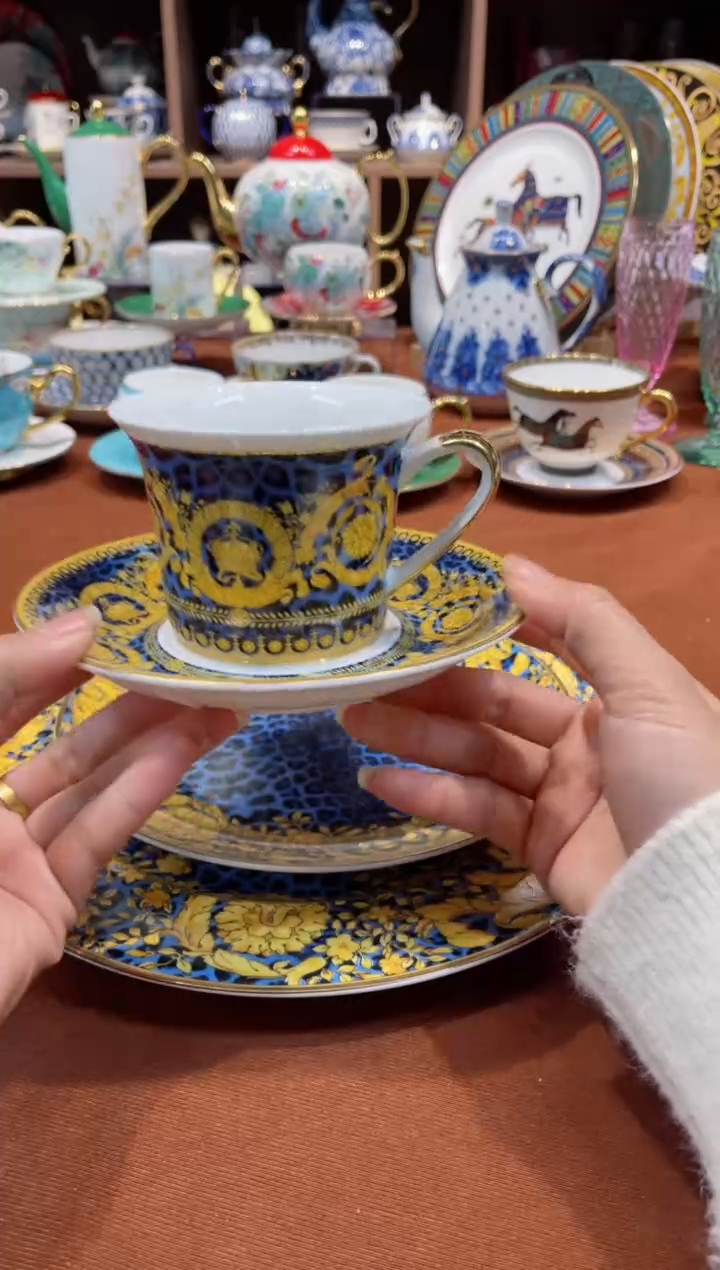 【闪购商品】瓷片豹纹蓝杯碟·····