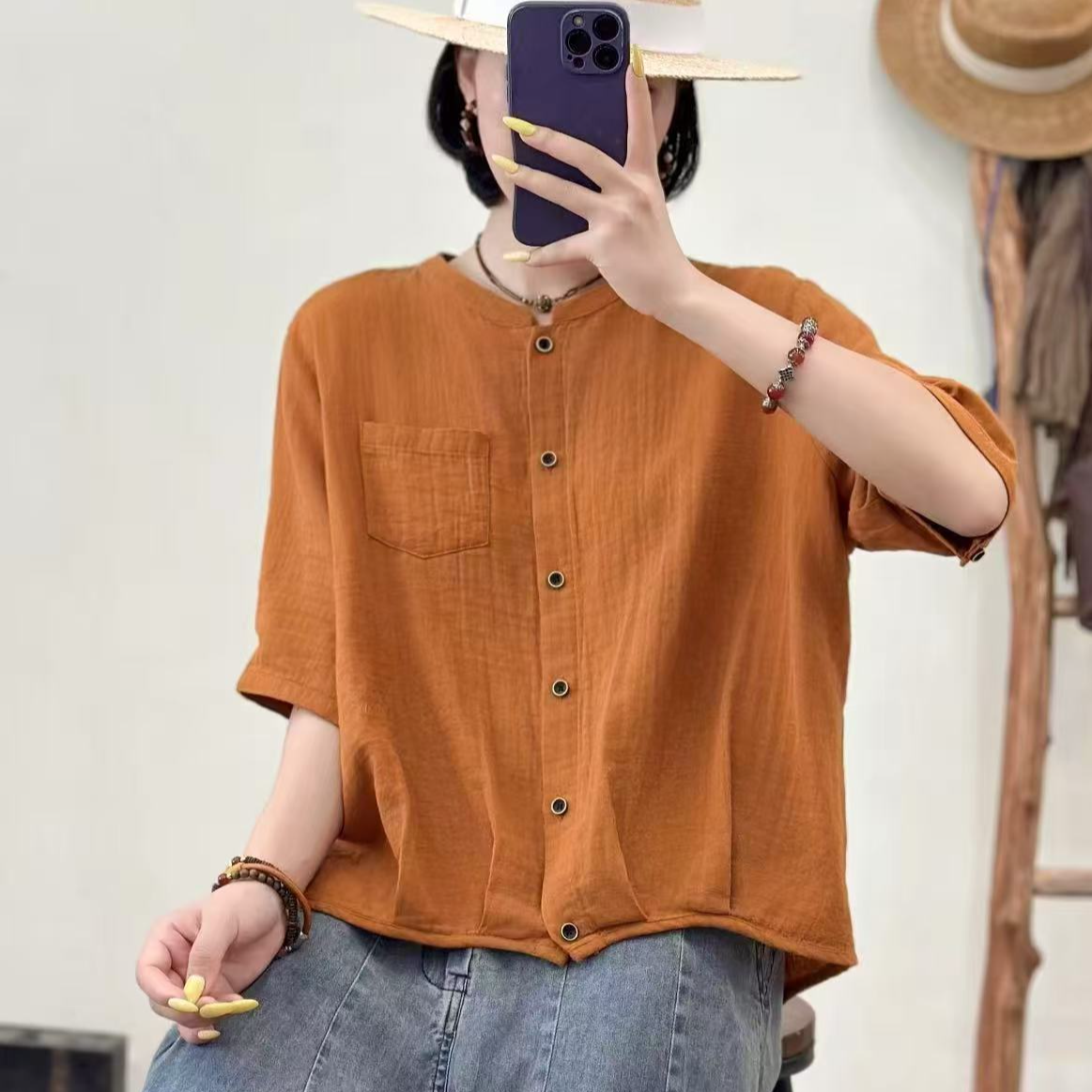 9455新款夏季休闲减龄宽松文艺衬衫QZ