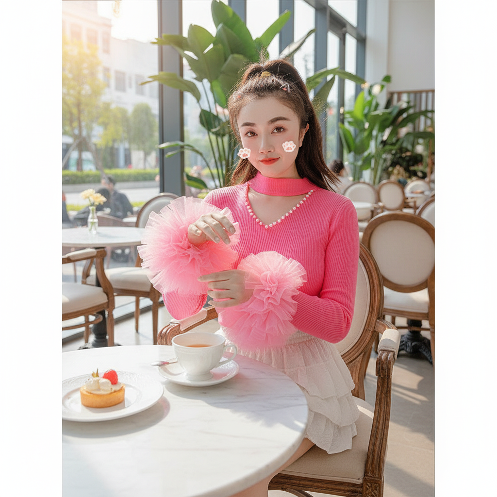 原创设计新款打底针织蕾丝花边修打底衫