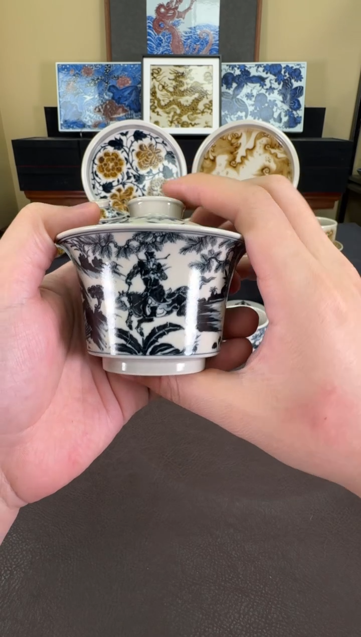 【闪购商品】二号釉萧何月下追韩信马蹄盖碗