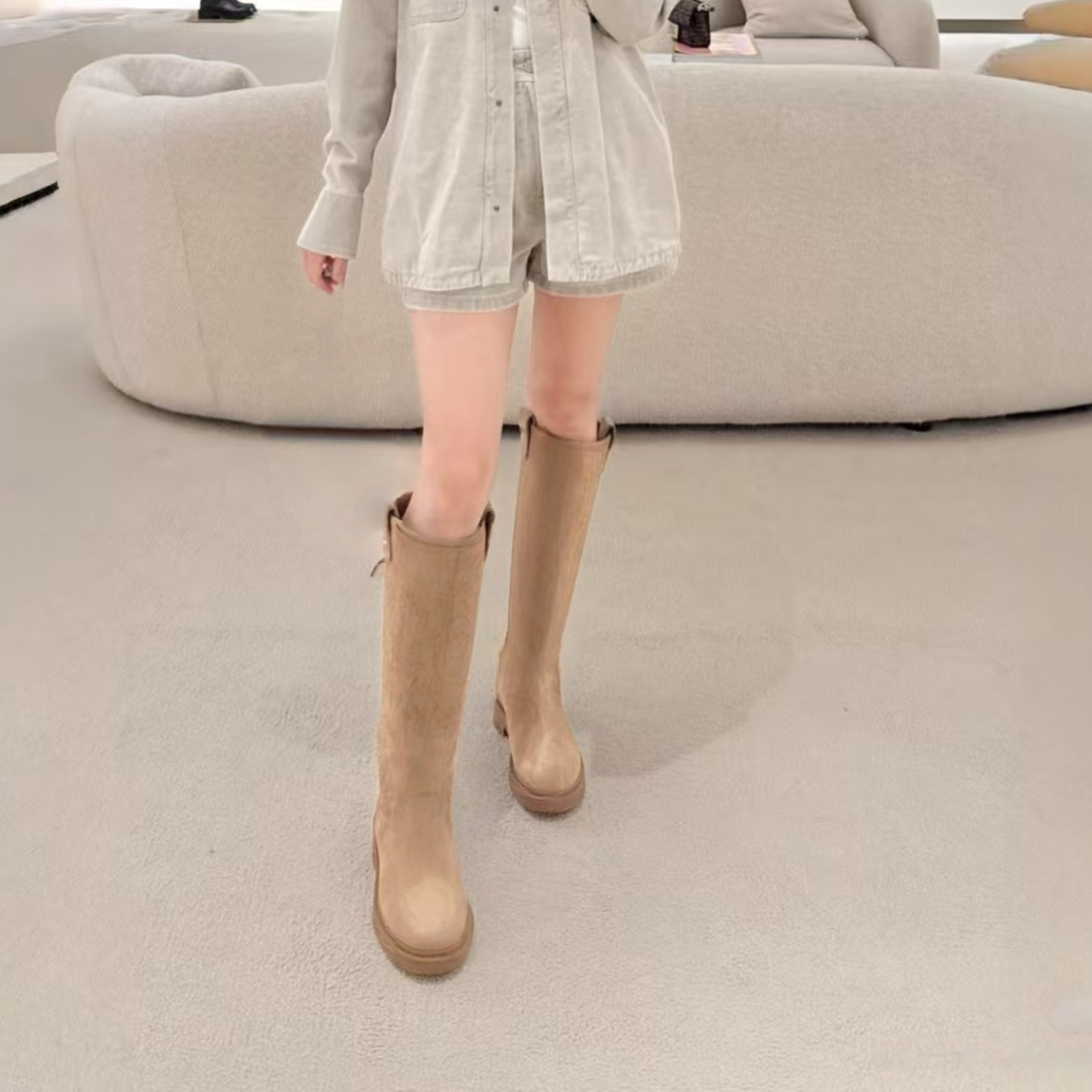 《慕子思思》分绒面骑士鞋