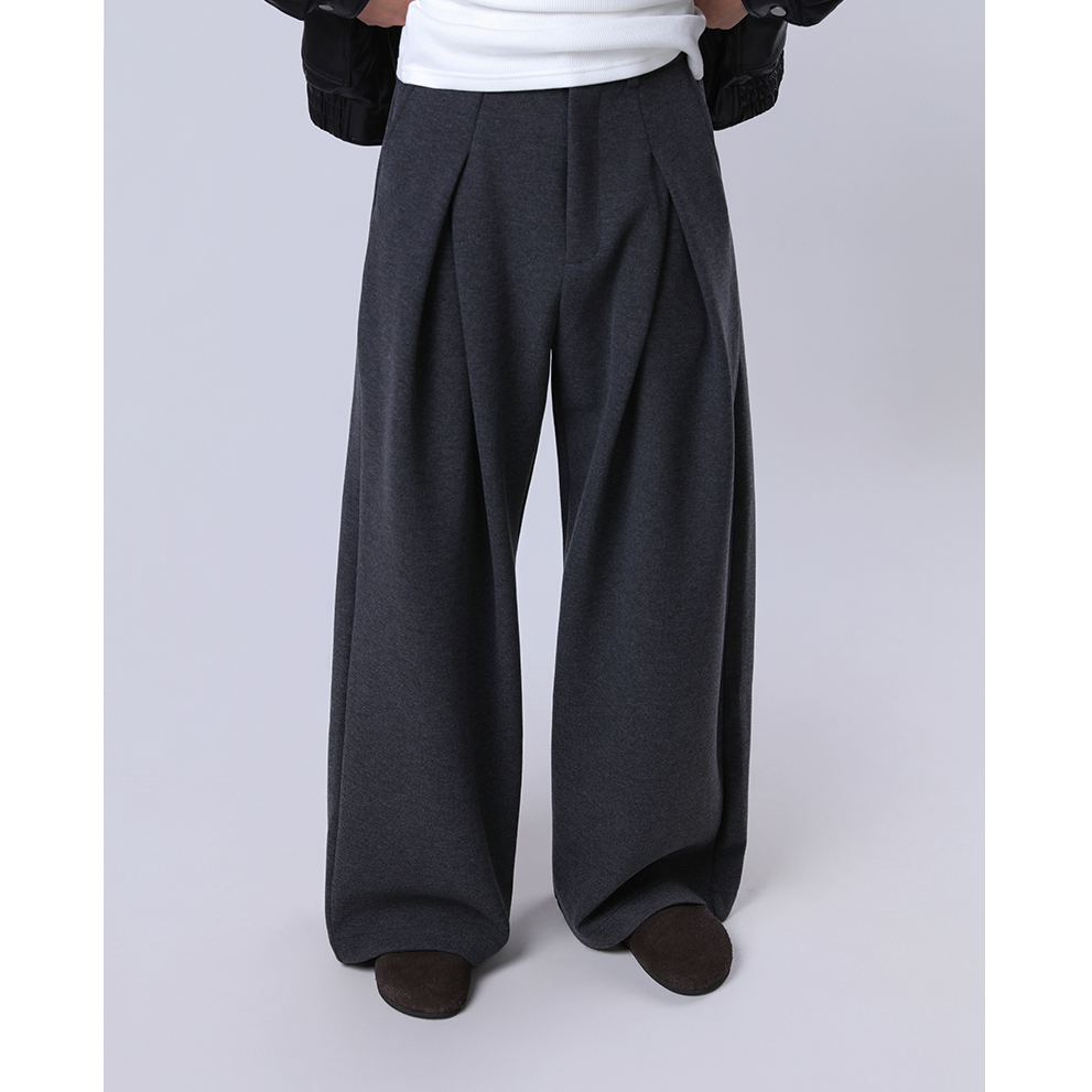 Y ForHomme-极简立体压褶480克毛呢阔腿西装裤Cleanfit