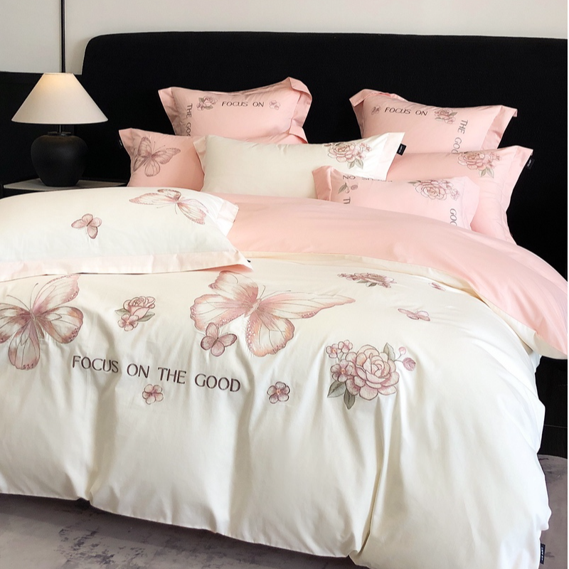 【花间蝶舞】法式浪漫蝴蝶刺绣全棉纯棉100%棉四件套套件