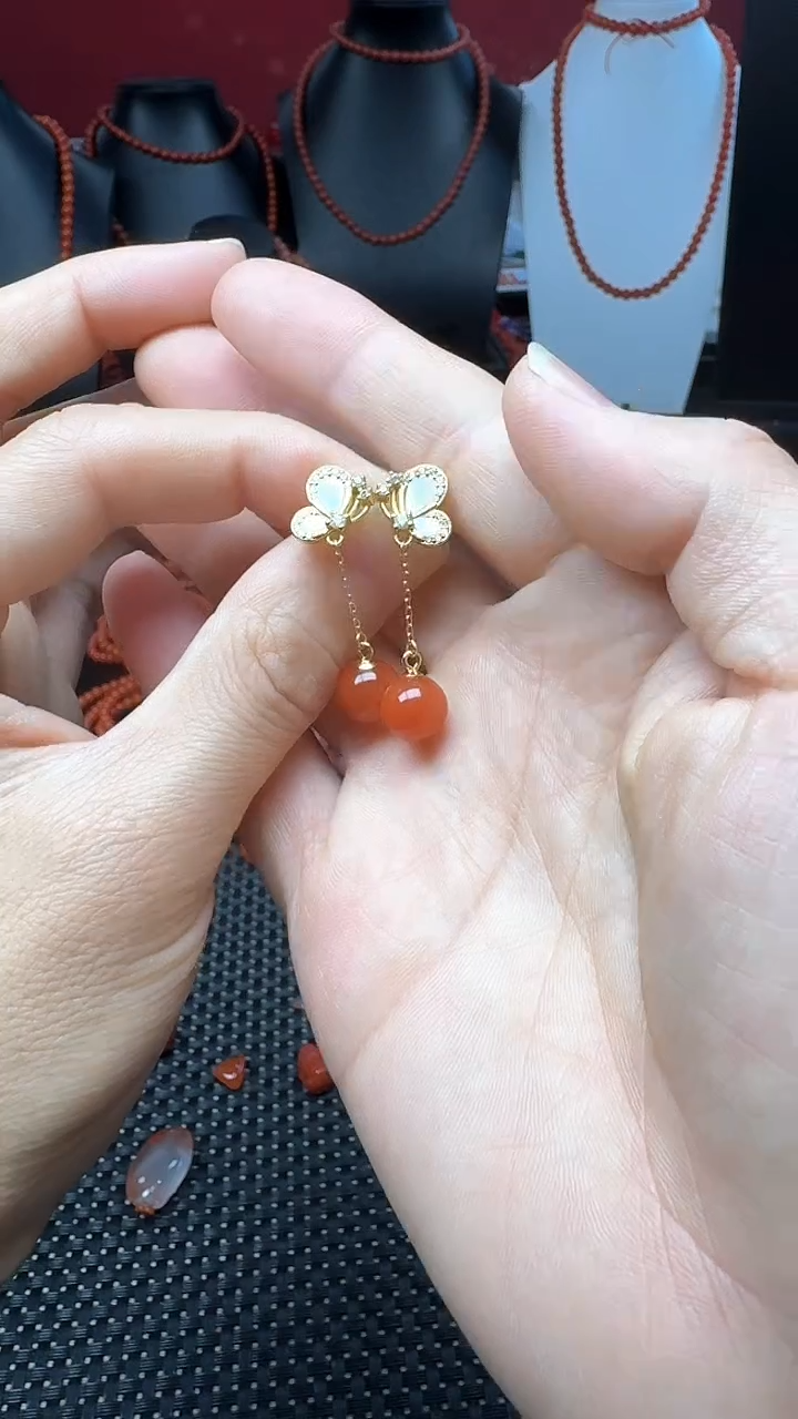 【闪购商品】南红玛瑙耳钉银S925镶嵌南红耳钉 s925银镶嵌