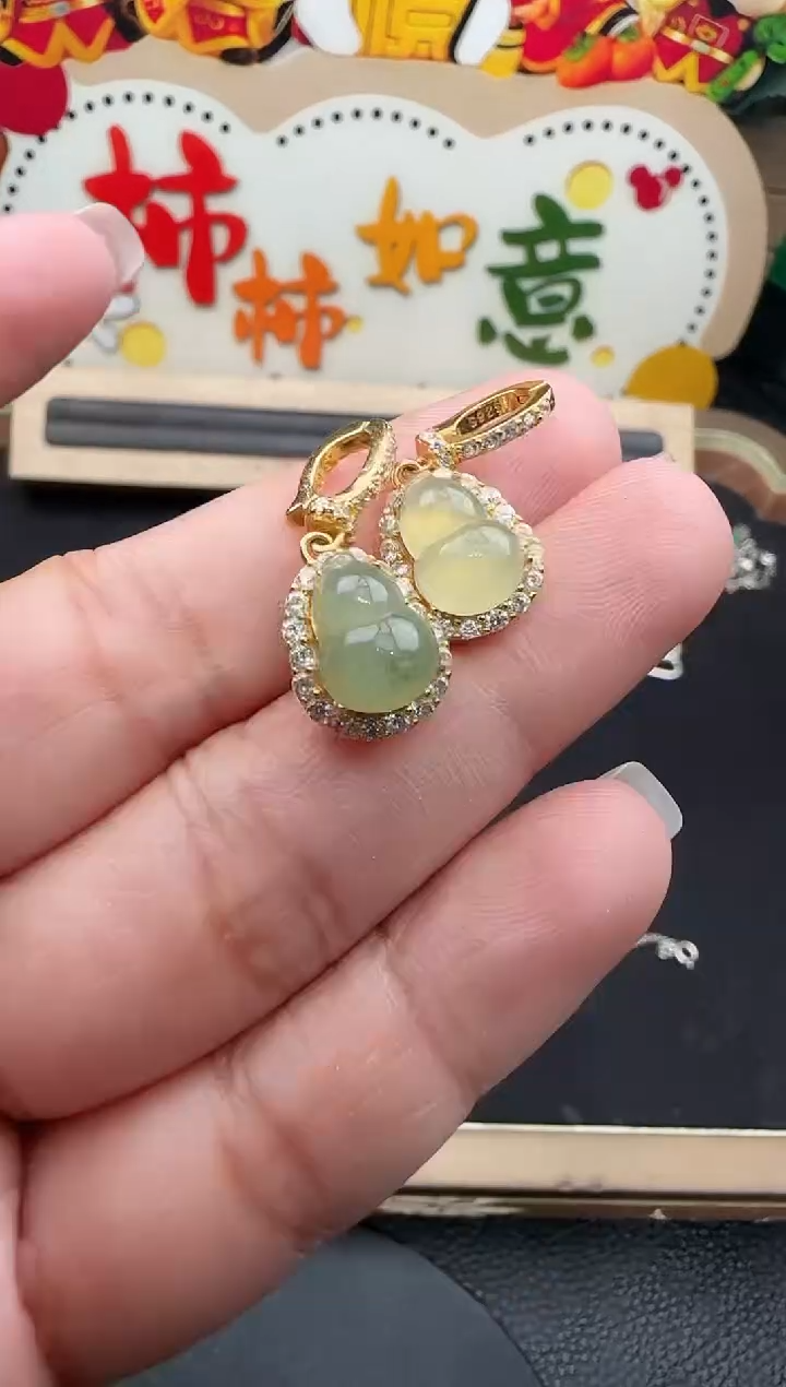 吊坠(不含链)银S925镶嵌翡翠葫芦-123多样性发货其一