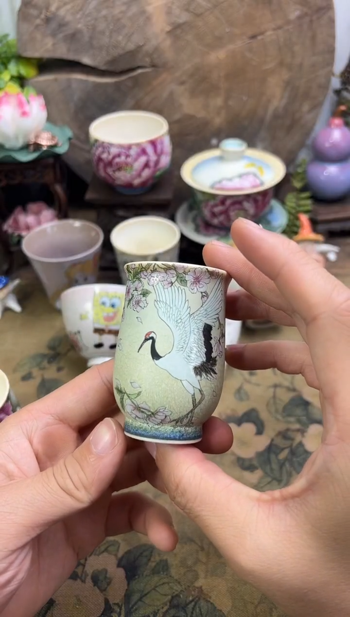 【闪购商品】拾泥手绘仙鹤海棠花
