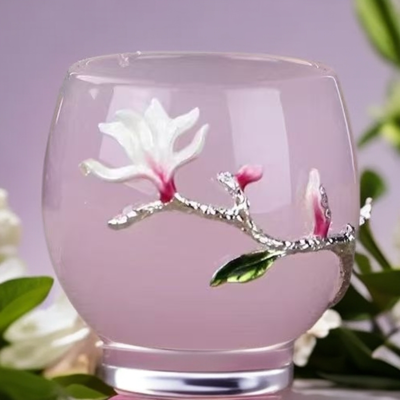 G1906捏花粉琉璃主人杯