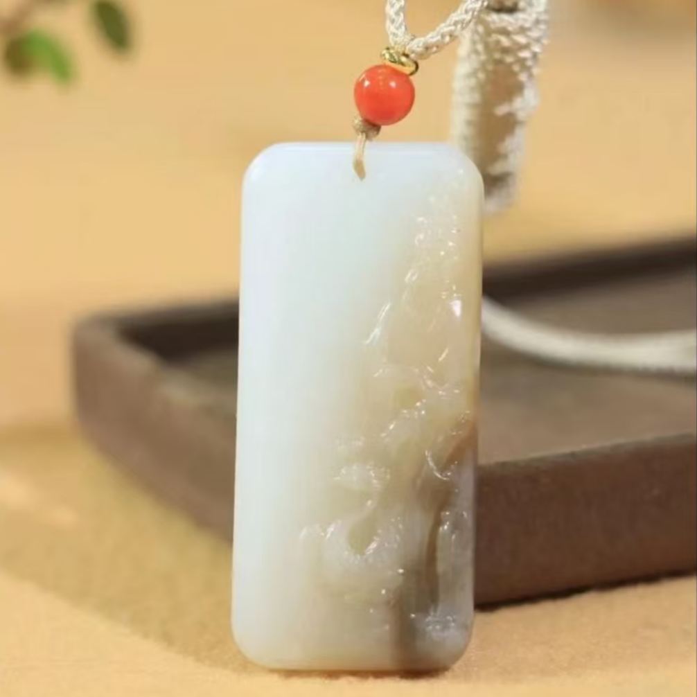 新疆和田玉手工雕刻无事牌吊坠挂件