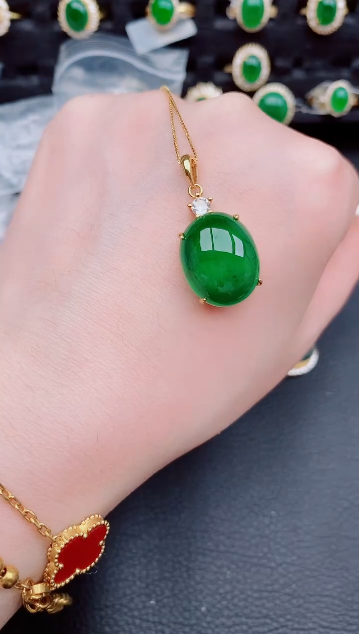 【闪购商品】翡翠颈饰银S925镶嵌天然a货翡翠526