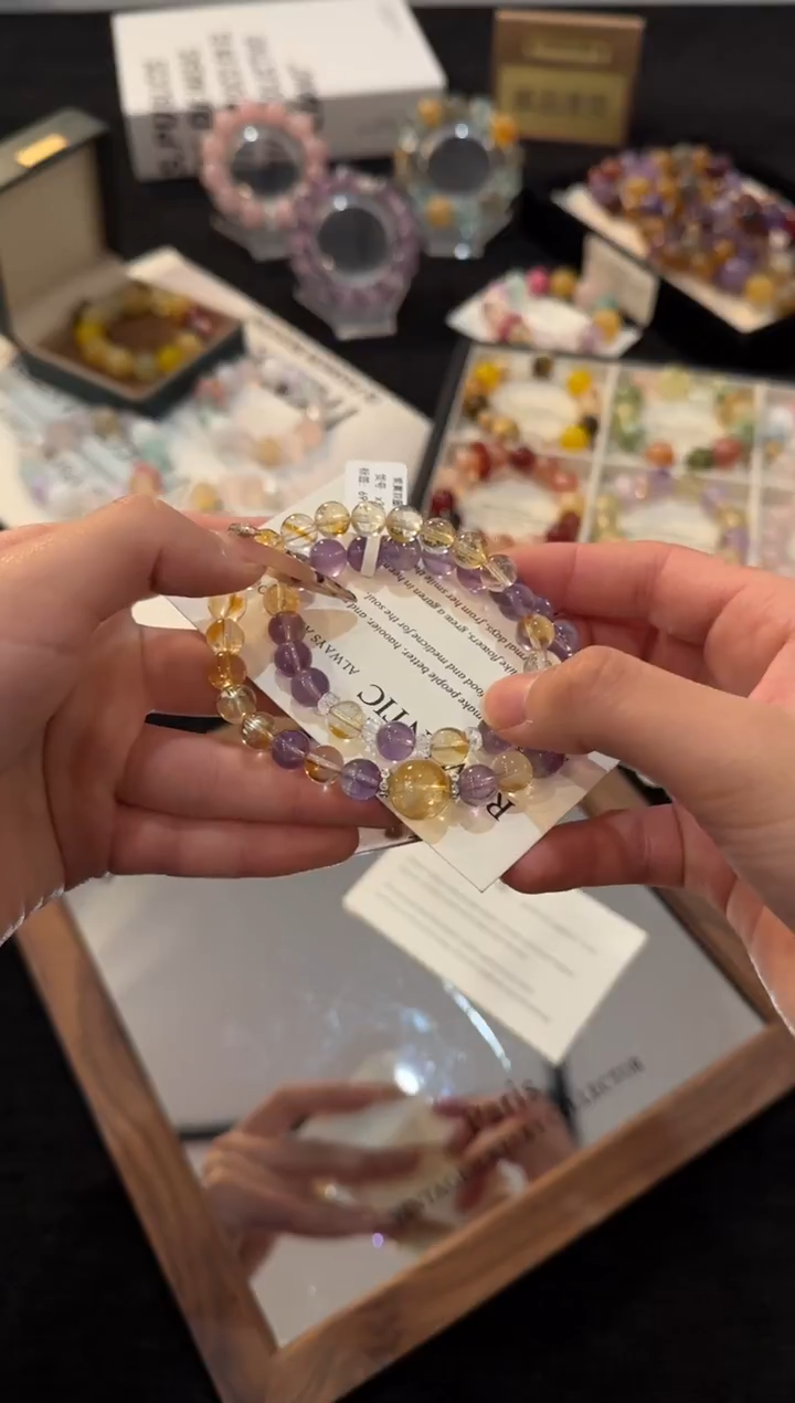 合金手链水晶紫黄双圈x3297