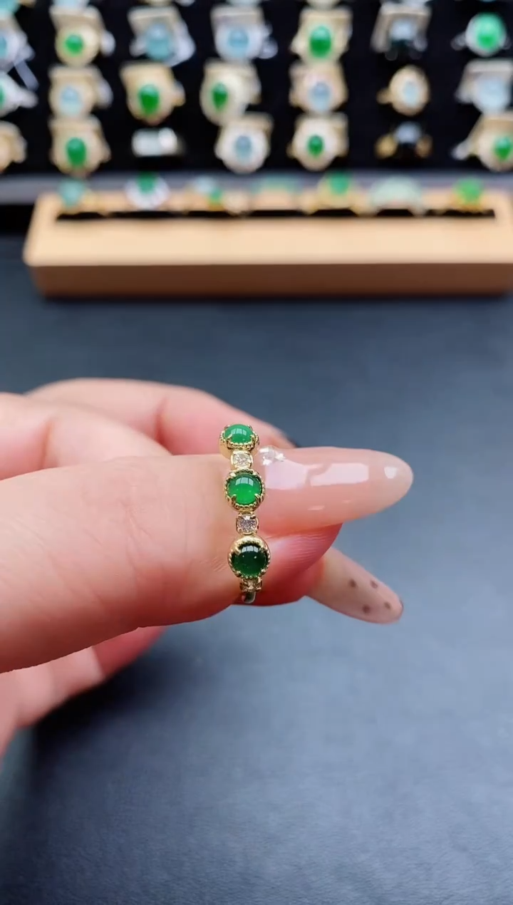 银S925镶嵌戒指翡翠1