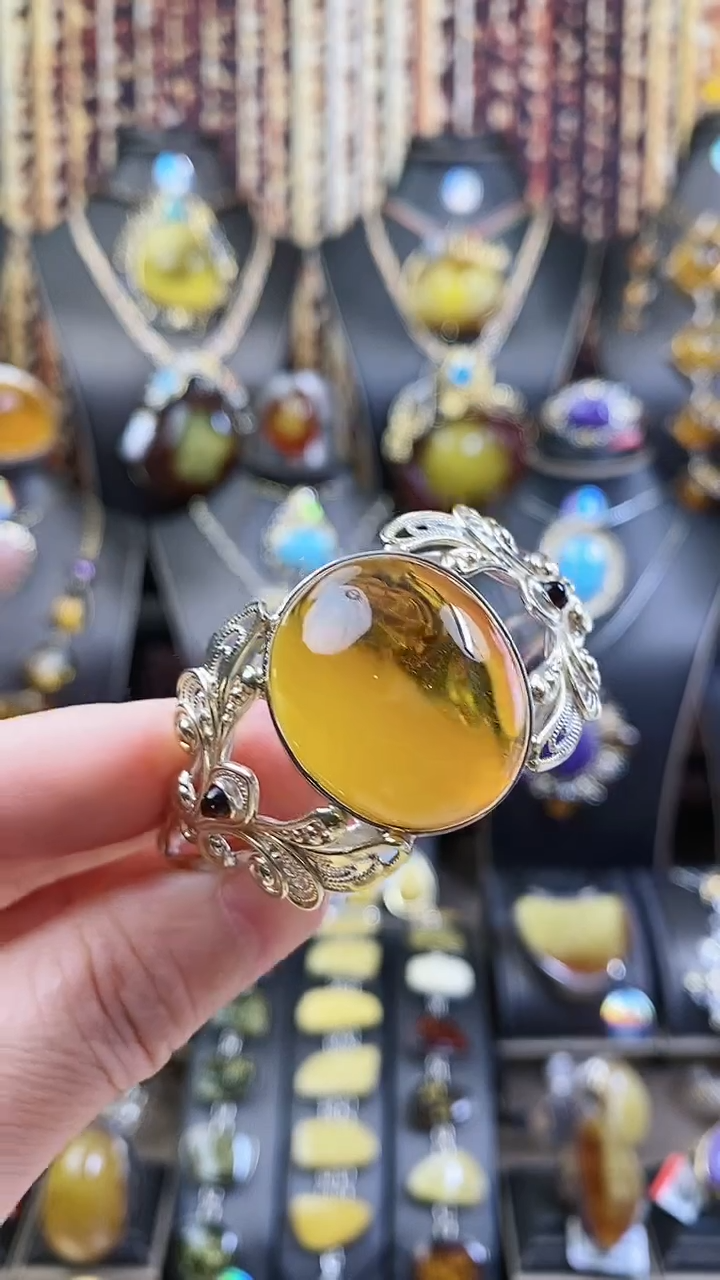 琥珀银S925镶嵌手镯手镯