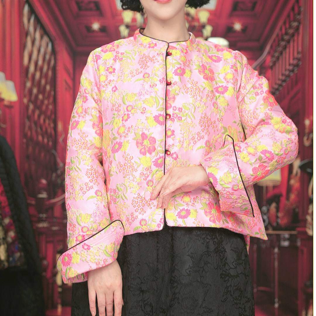 L25-W016 【春暖花开】新中式上衣长袖女短外套立领碎花唐装复古