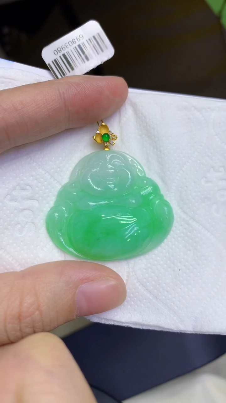 颈饰18K金镶嵌翡翠天然缅甸翡翠A货