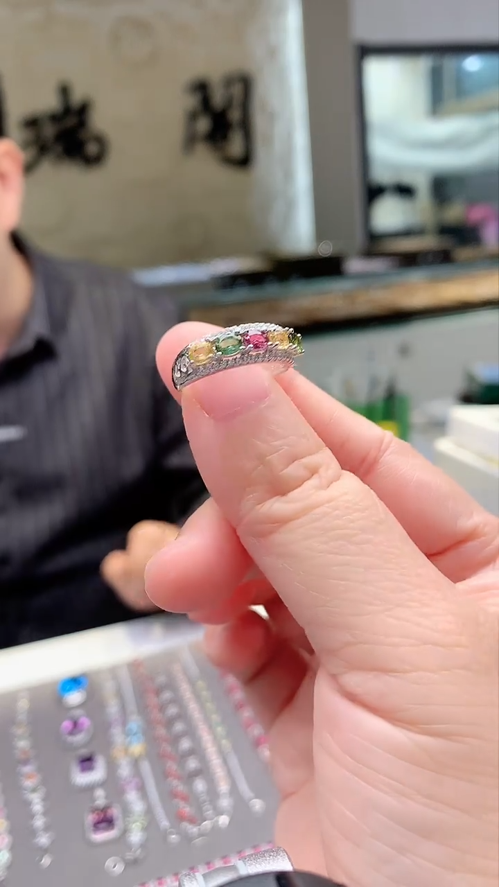 【闪购商品】碧玺戒指银S925镶嵌碧玺戒指