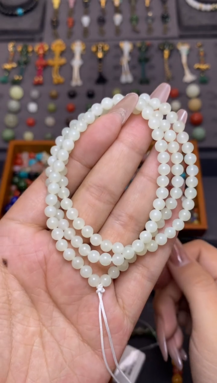 未镶嵌和田玉挂件5mm米达圆珠108