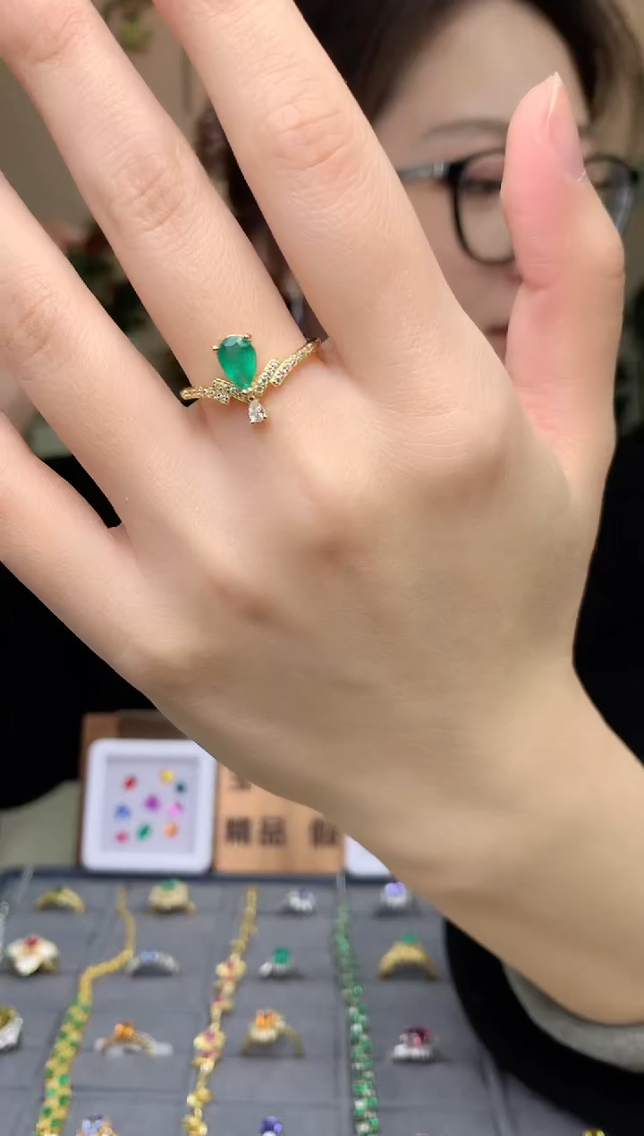 【闪购商品】祖母绿戒指银S925镶嵌戒指