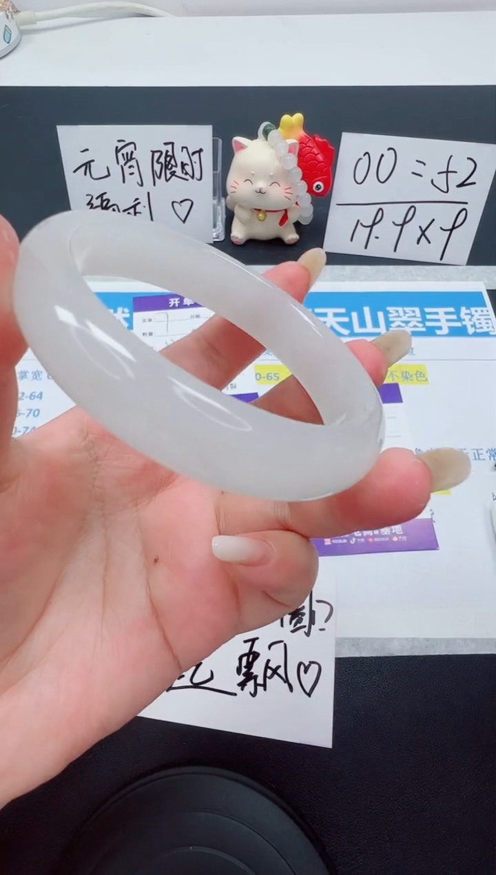 【闪购商品】石英质玉手镯未镶嵌编号：8--58.7圈 天山翠