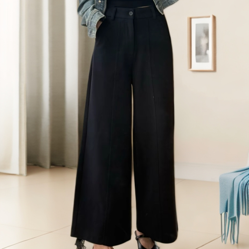 2025冬季新款休闲毛呢高腰直筒微阔腿百搭九分女裤