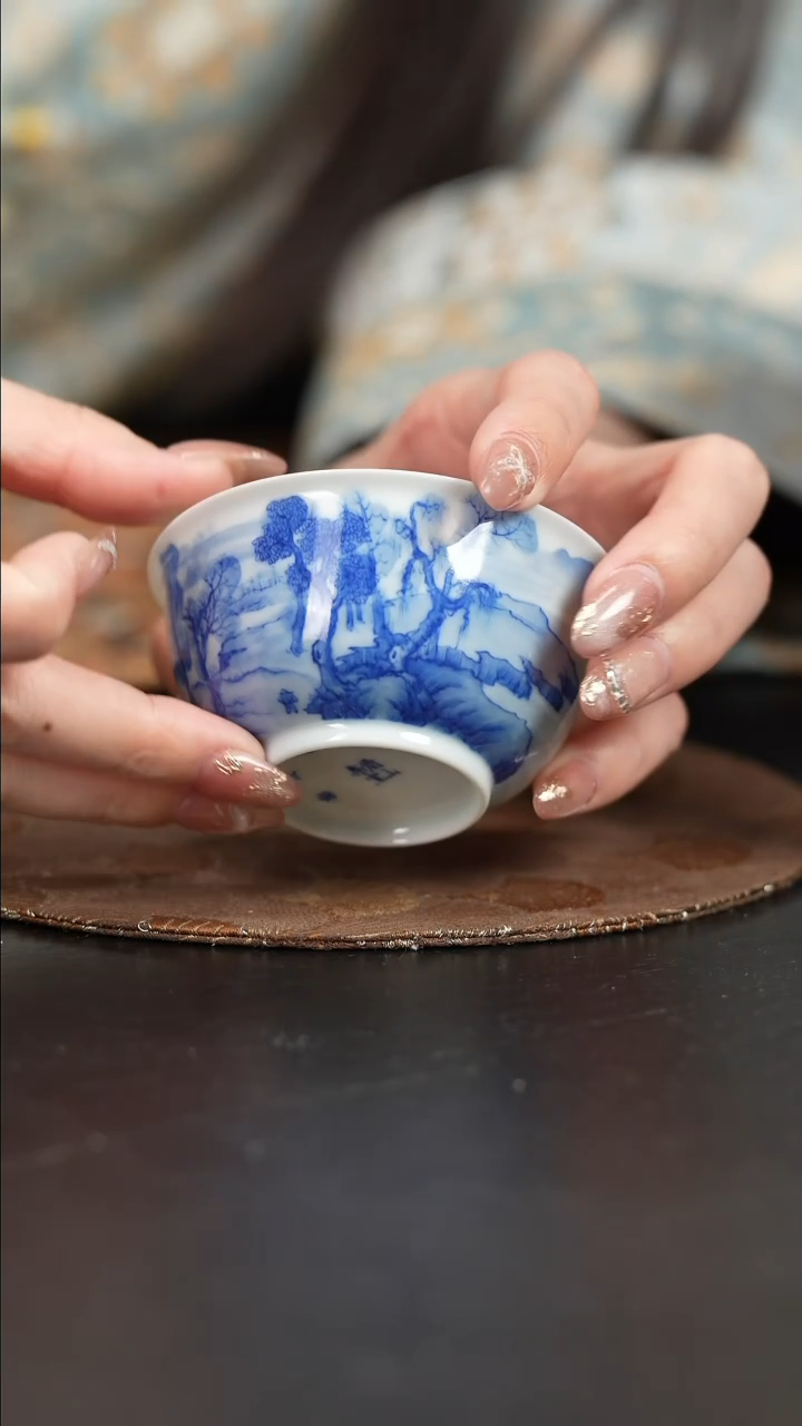 【闪购商品】杯看山柴窑青花独钓秋江