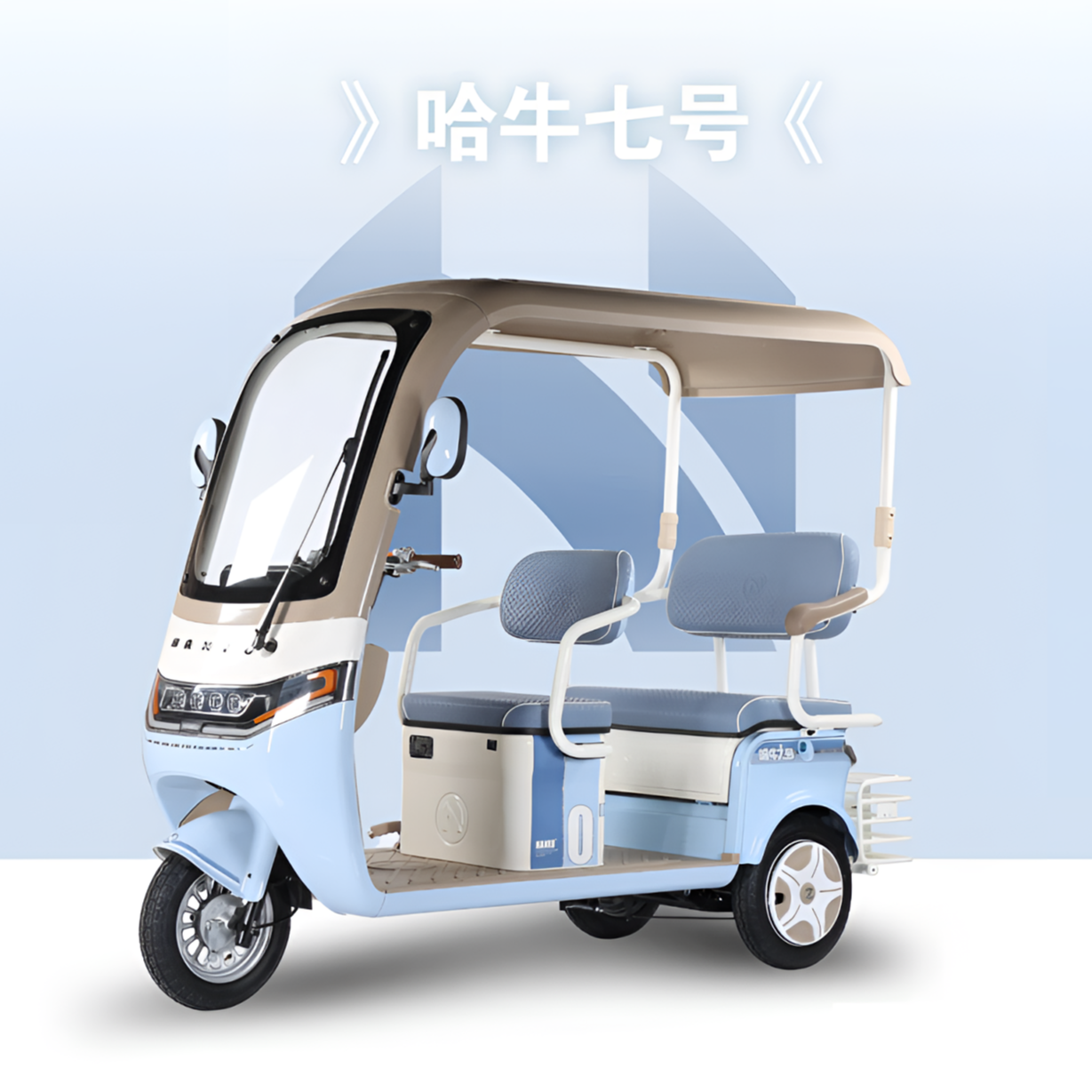 HANIU/哈牛新国标电动休闲三轮车哈牛七号带蓬款封闭式雨帘电瓶车