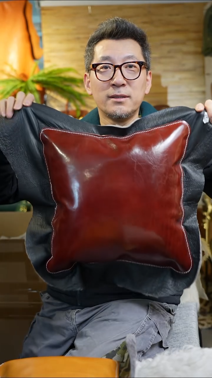 牛皮配羊毛真皮靠垫27号