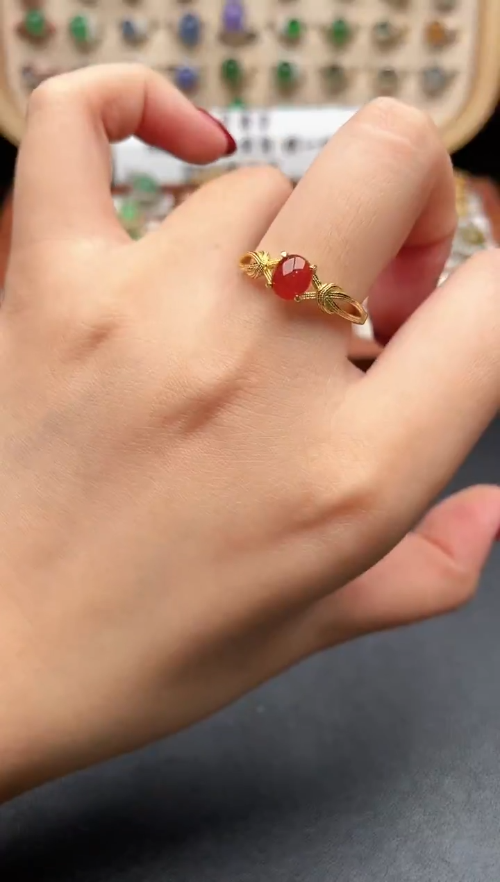 银S925镶嵌戒指翡翠一物一证一礼盒