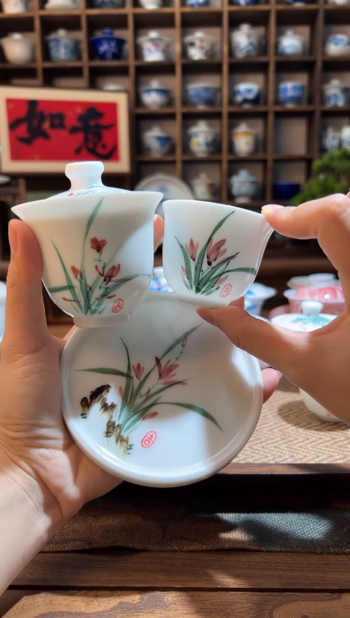 【闪购商品】五彩兰花美人肩+盖置+小主人杯