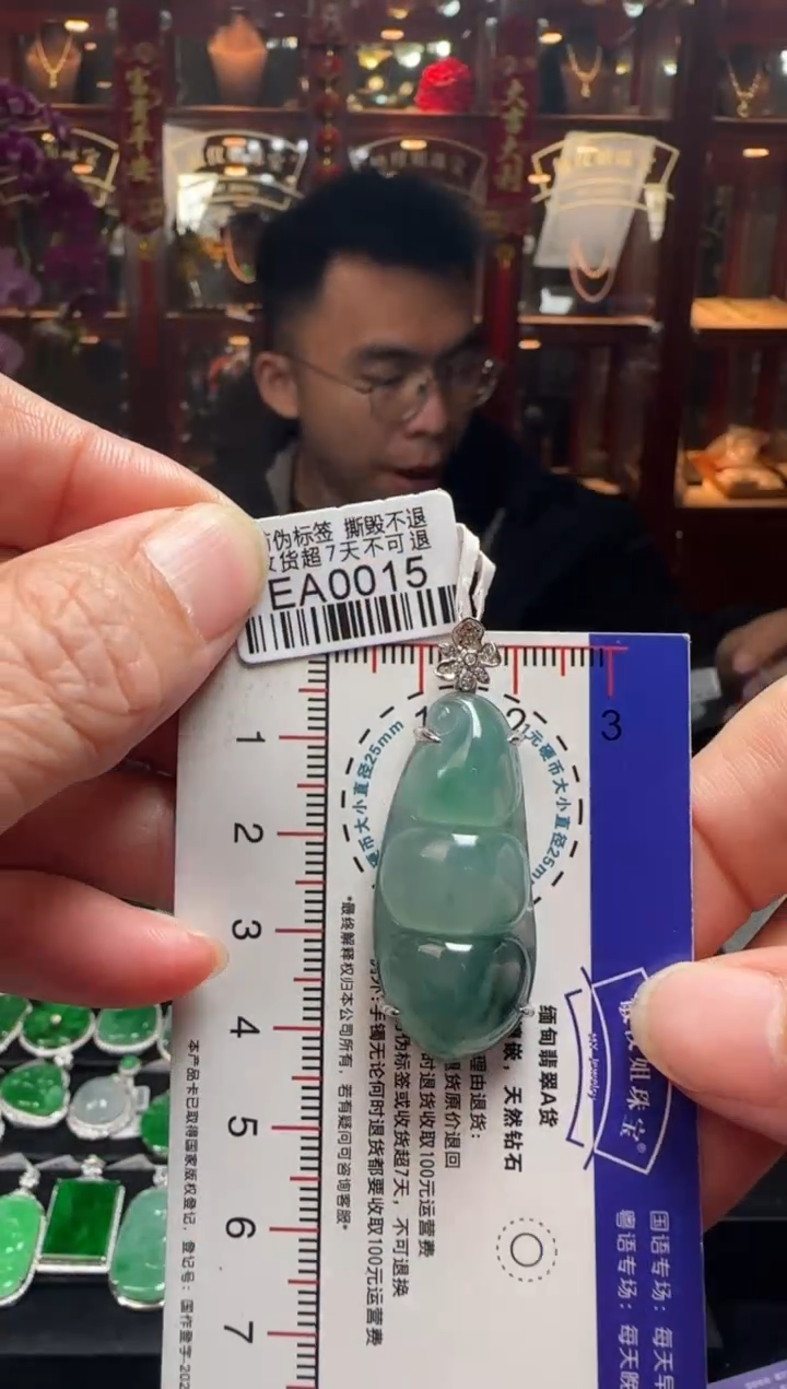 【闪购商品】翡翠颈饰18K金镶嵌EA0015冰绿富贵豆