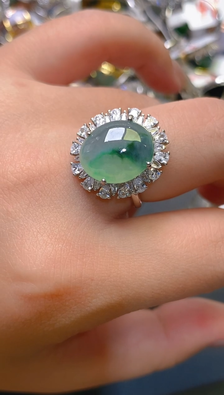 【闪购商品】翡翠耳饰银S925镶嵌天然A货翡翠1