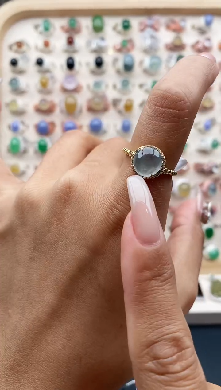 【闪购商品】翡翠戒指银S925镶嵌缅甸天然A货翡翠333  4+5