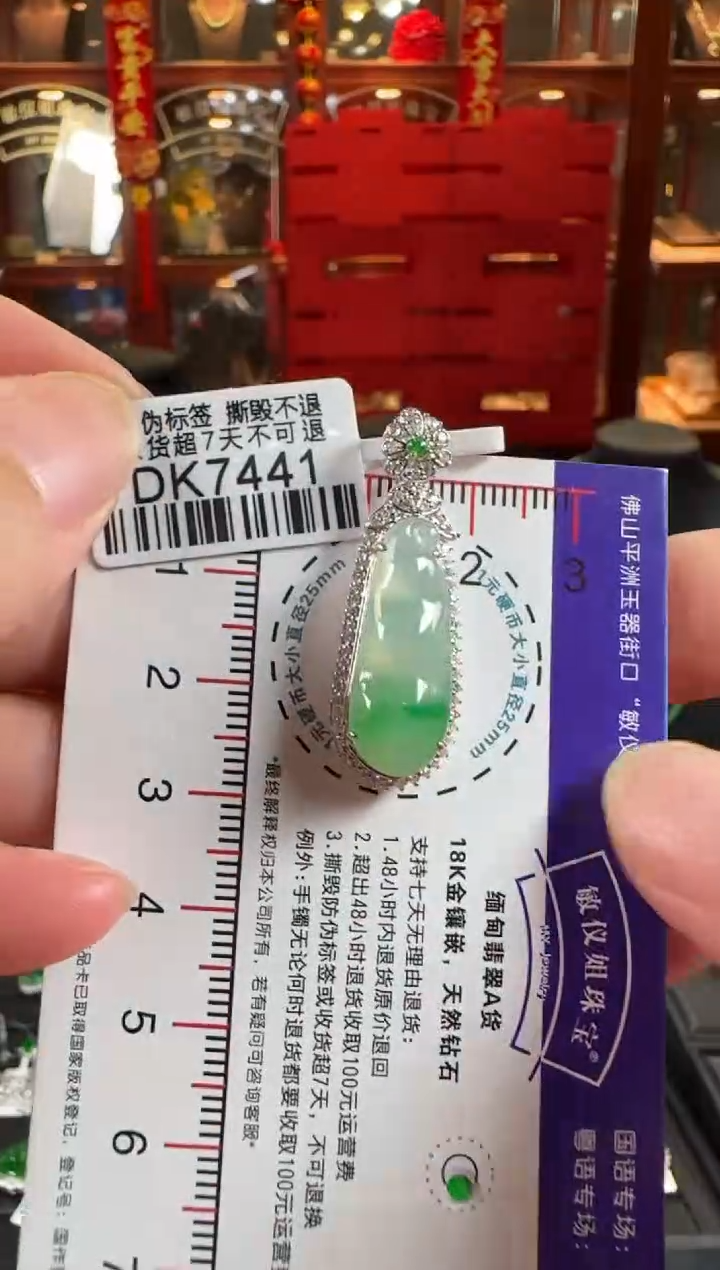 翡翠18K金镶嵌颈饰DK7441冰绿豆豆