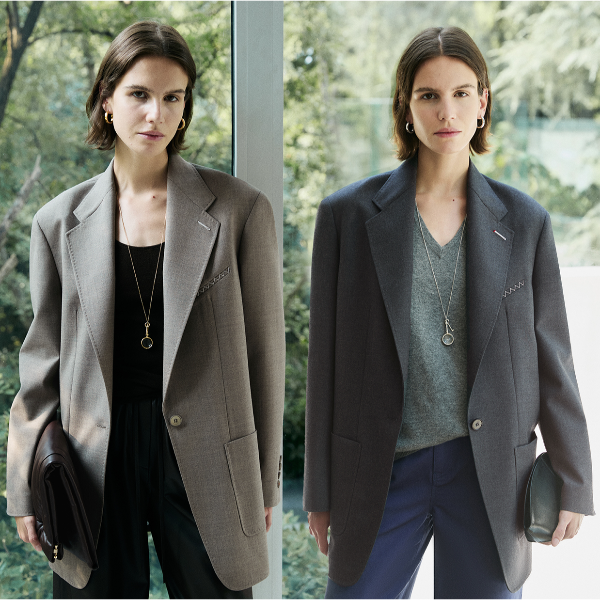 开间黑标/意大利BESTE轻盈亚麻暗闪条纹 手工米兰眼廓形西装套装