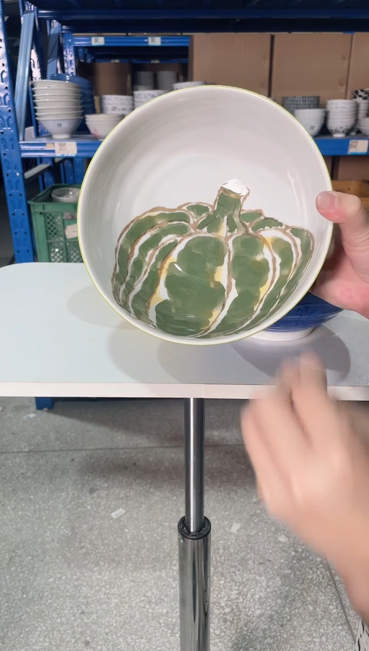 陶瓷【1支】18.7CM绿南瓜面碗