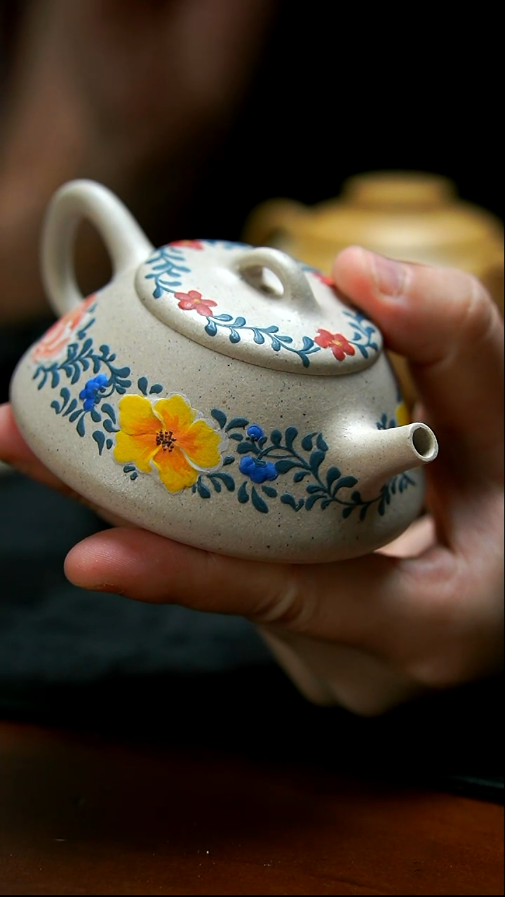 茶壶紫砂白泥青花石瓢壶